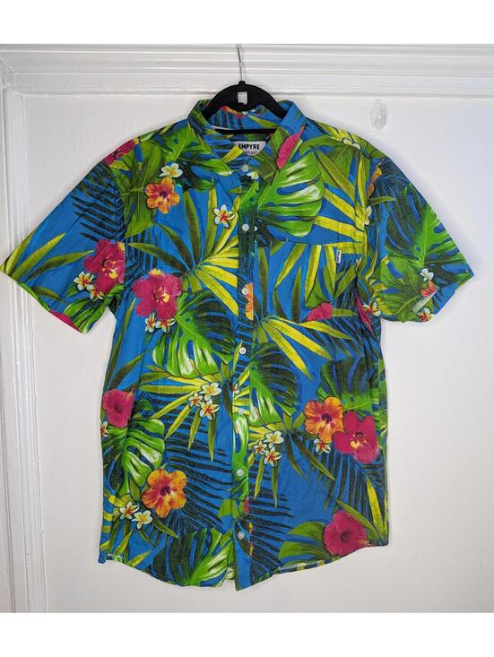 Empyre Other - Empyre Shirt Mens Large Blue Hawaiian Tropical Floral Button Front Short Sleeve